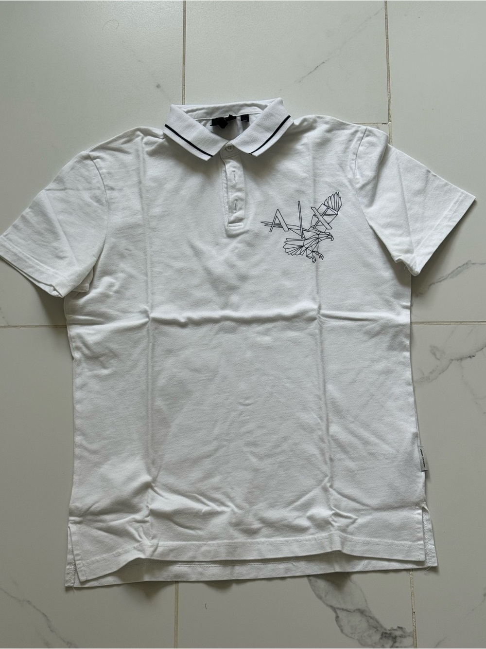 Armani Exchange White Polo with Navy Chest Line Graphic